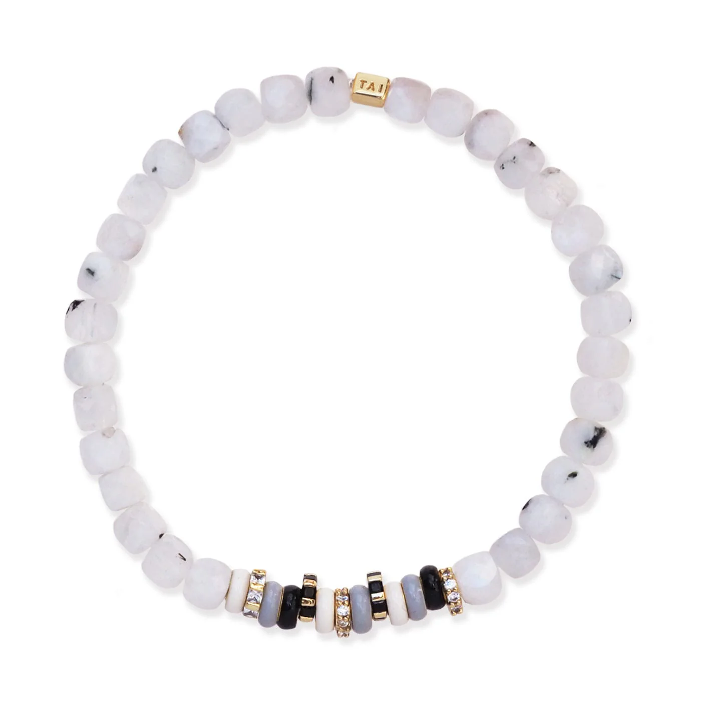 Semi-Precious Stretch Bracelet with Colored and CZ Rondelles - Image 5