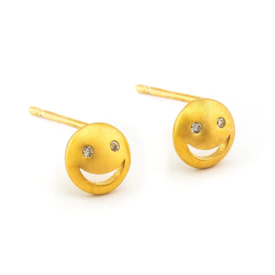 Simple Gold Smiley Face Post Earring - Image 3