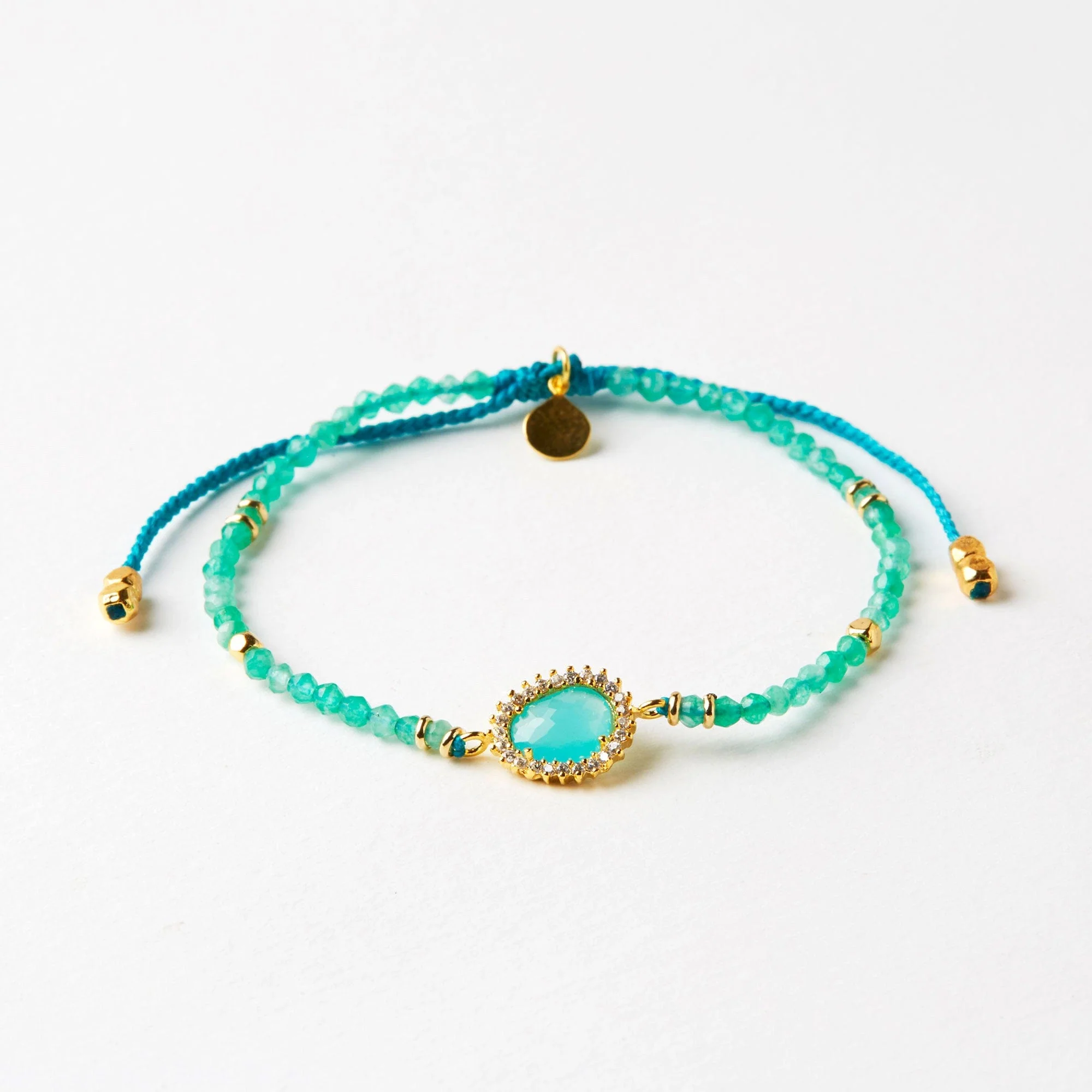 Beaded Adjustable Bracelet with CZ-Framed Stone