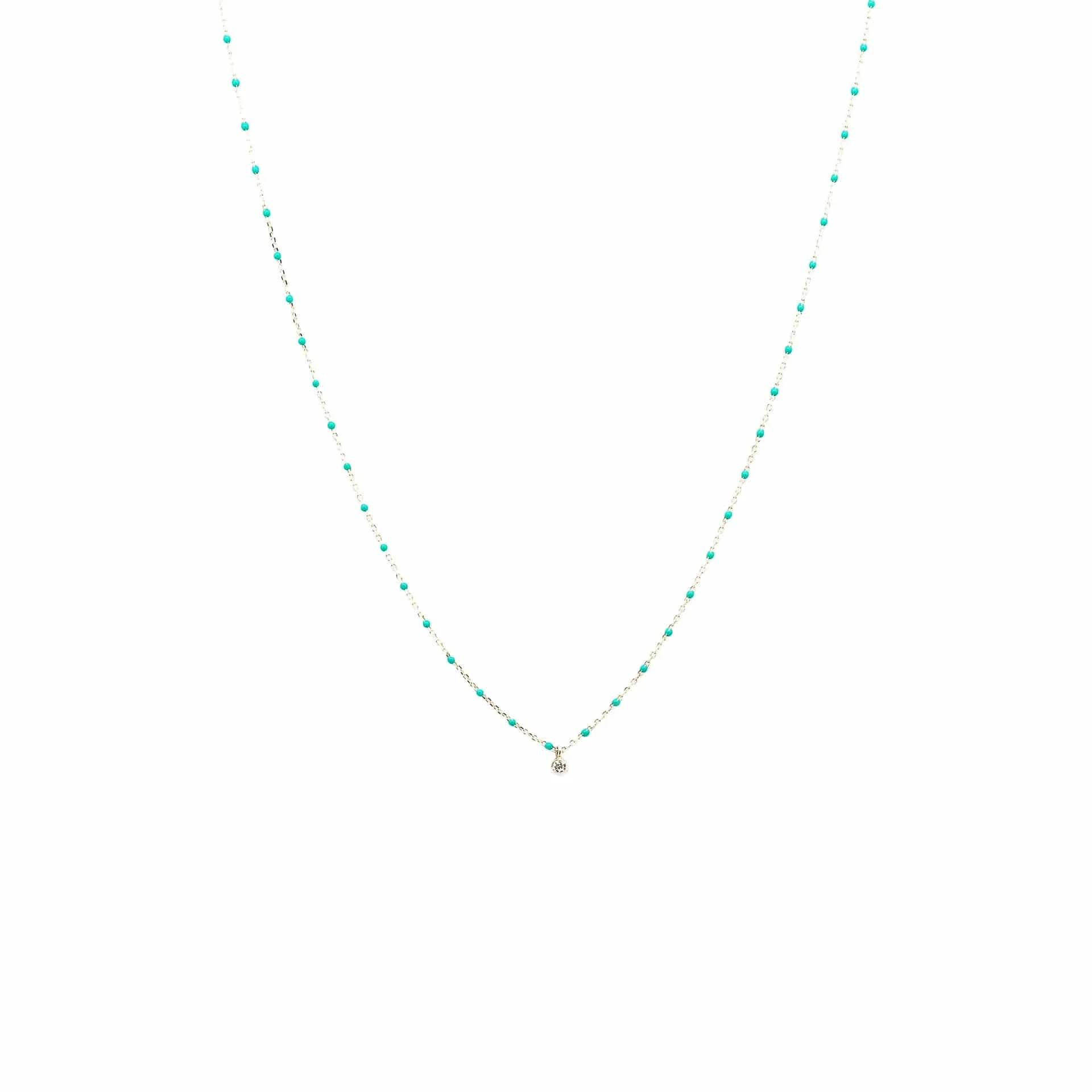 Sterling Silver Enamel Beaded Necklace with CZ (Turquoise)