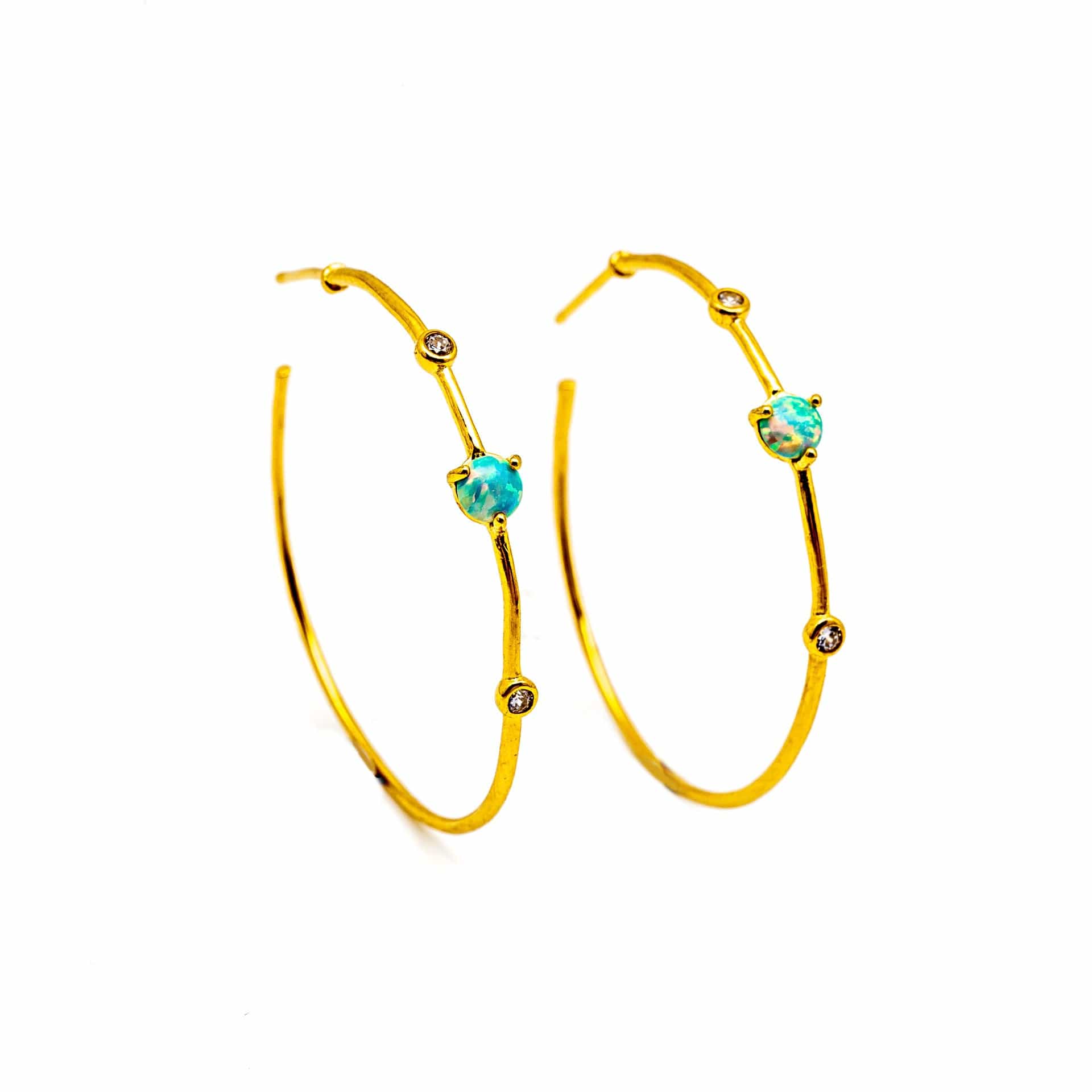 Gold Vermeil Large Hoop With Opal And Cz Detailing