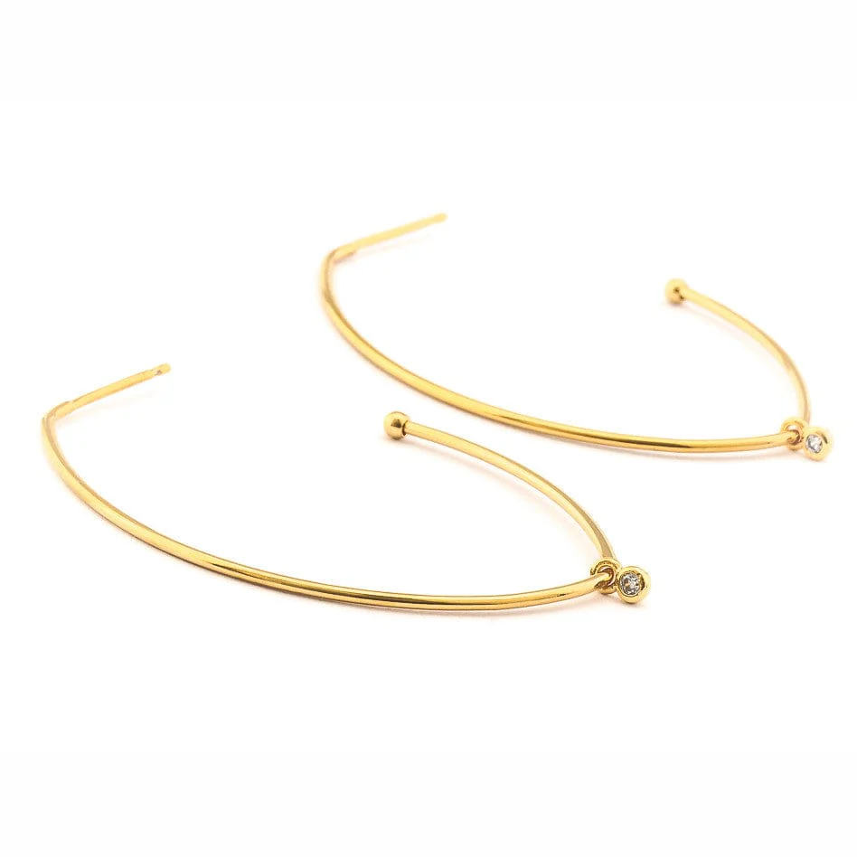Tear Shaped Hoop Earrings With Small Cz Charm