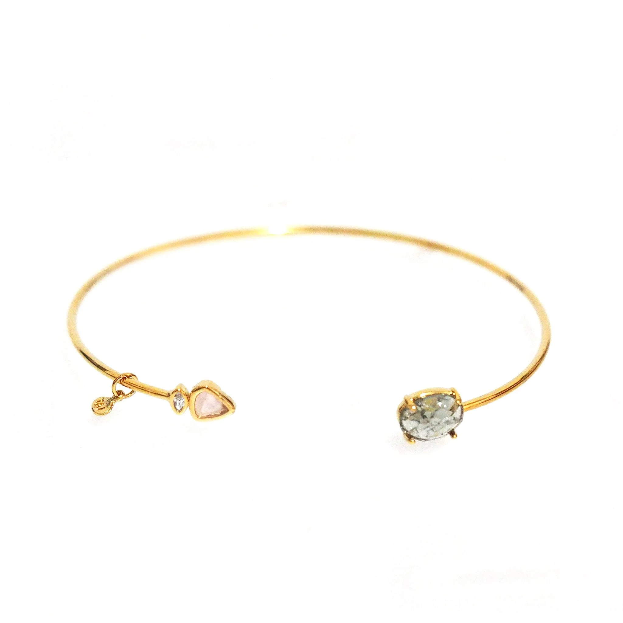 Open Cuff Bracelet with Triangle & Oval Stone Accents