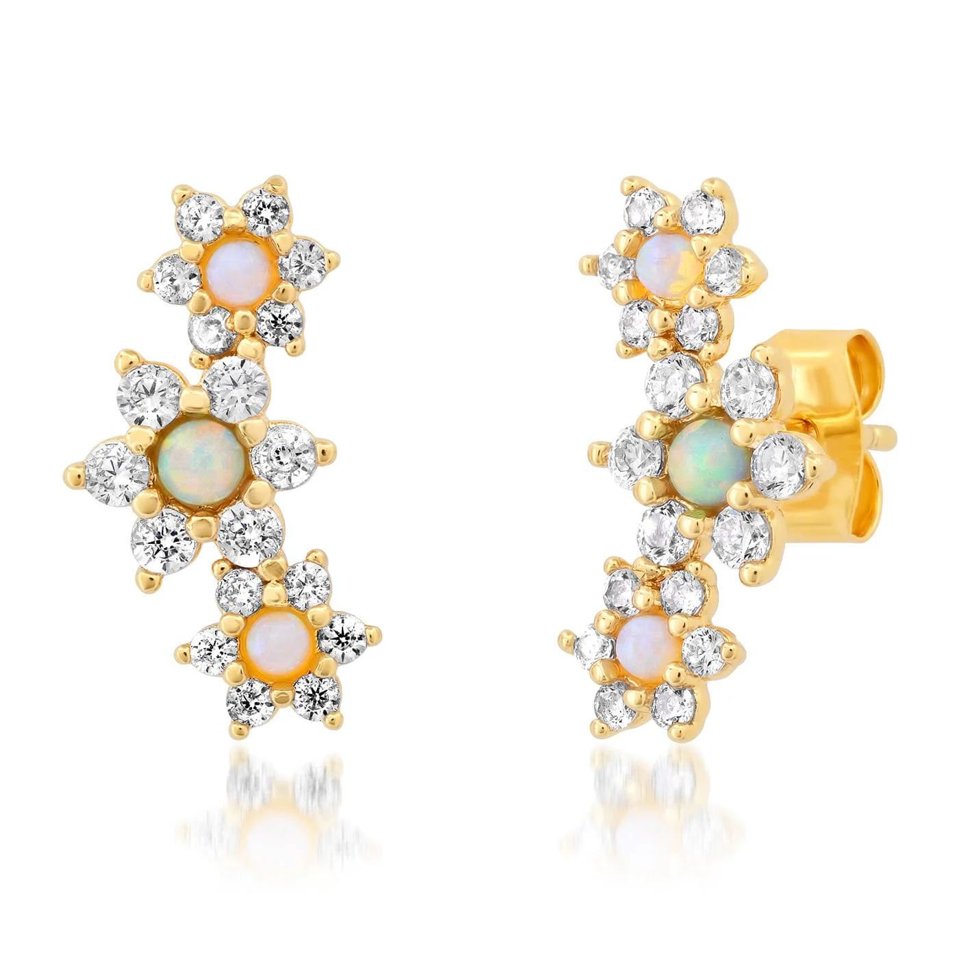 Triple Opal Flower Climber Earrings