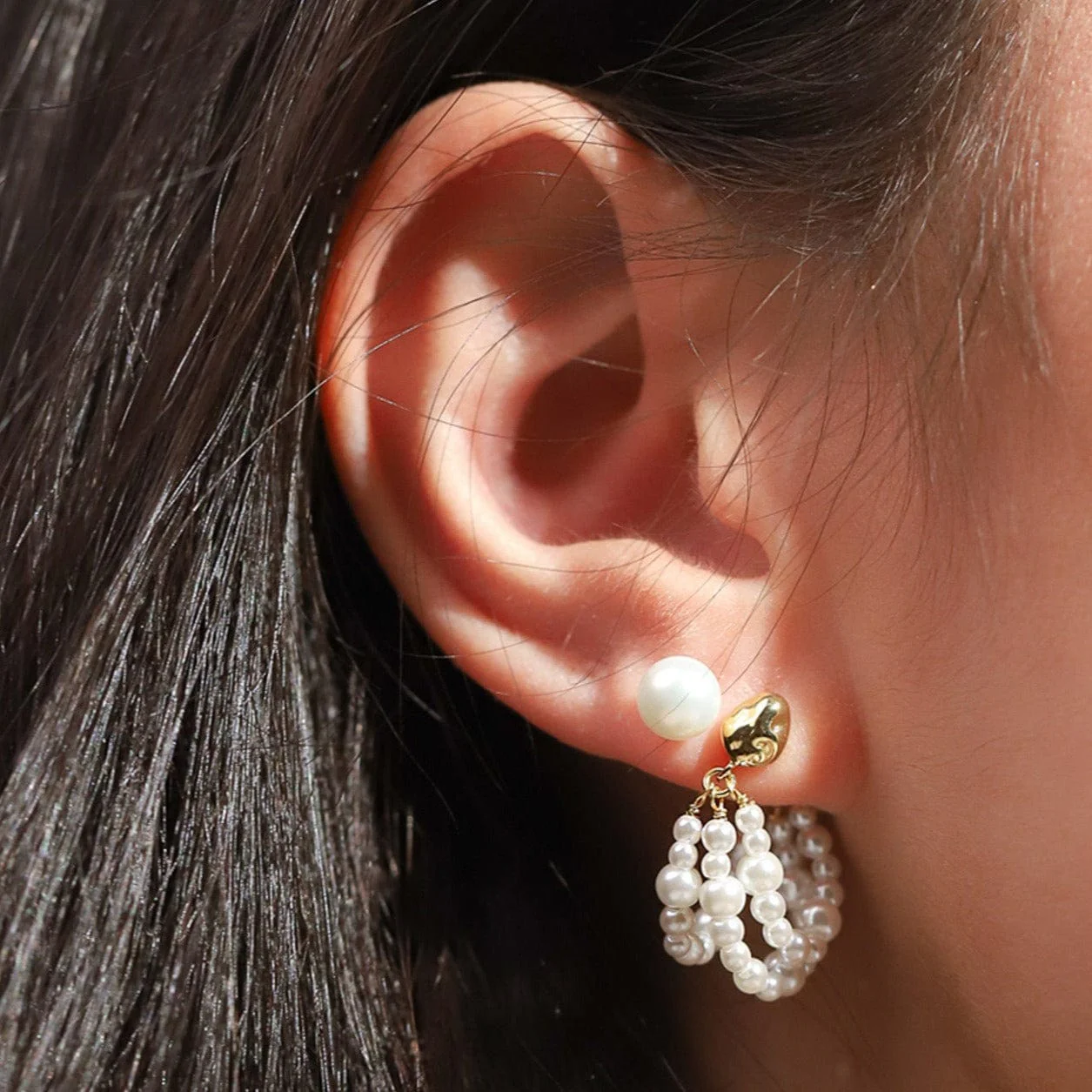 Triple Pearl Drape Earrings - Image 3