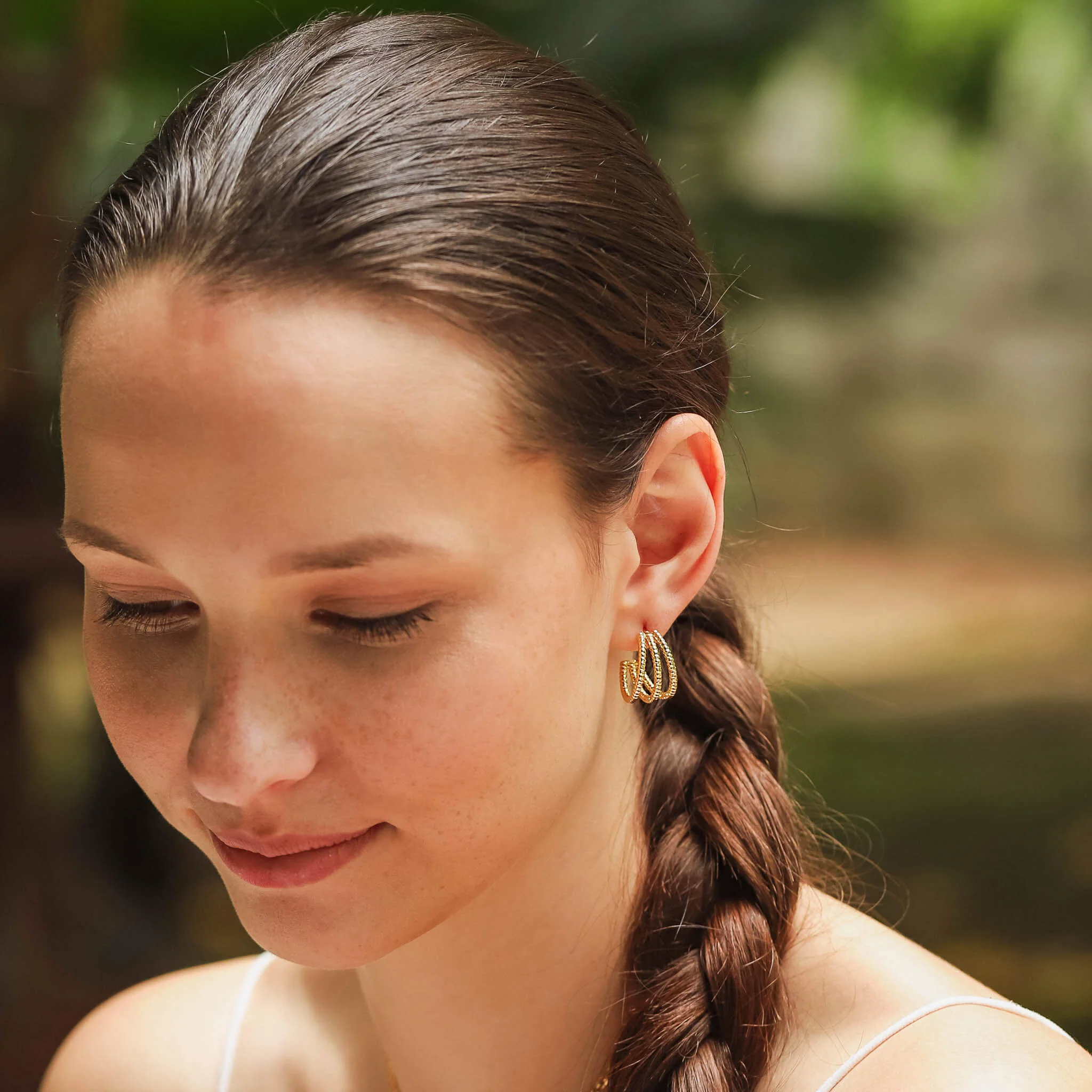 Twisted Gold Triple Hoops - Image 2