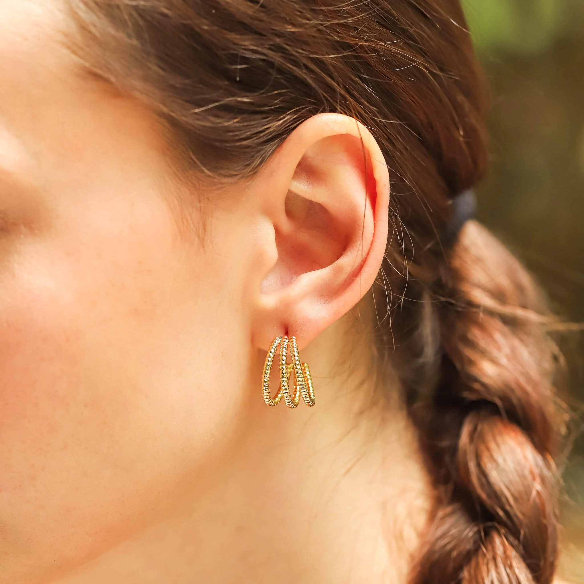 Twisted Gold Triple Hoops - Image 3