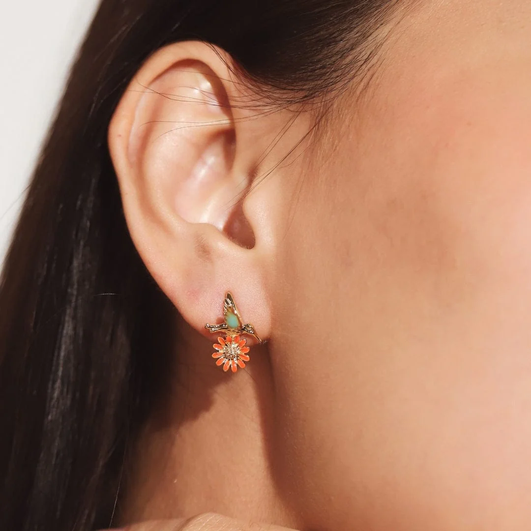Whimsical Enamel Bird and Daisy Studs - Image 3